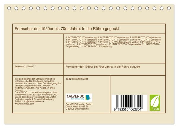 Produktbild: Fernseher der 1950er bis 70er Jahre: In die R&ouml;hre geguckt (Tischkalender 2026 DIN A5 quer), CALVENDO Monatskalender