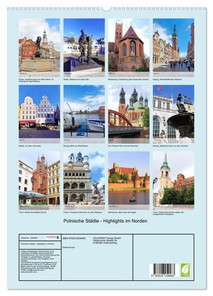 Produktbild: Polnische St&auml;dte - Highlights im Norden (hochwertiger Premium Wandkalender 2026 DIN A2 hoch), Kunstdruck in Hochglanz