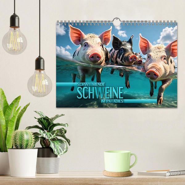 Produktbild: Schwimmende Schweine im Paradies (Wandkalender 2026 DIN A4 quer), CALVENDO Monatskalender