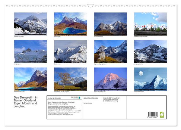 Produktbild: Das Dreigestirn im Berner Oberland. Eiger, M&ouml;nch und Jungfrau (Wandkalender 2026 DIN A2 quer), CALVENDO Monatskalender