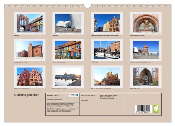 Produktbild: Stralsund genie&szlig;en (Wandkalender 2026 DIN A3 quer), CALVENDO Monatskalender