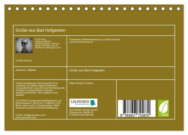 Produktbild: Gr&uuml;&szlig;e aus Bad Hofgastein (Tischkalender 2026 DIN A5 quer), CALVENDO Monatskalender