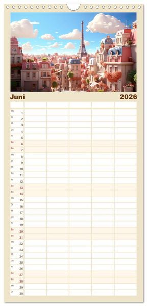 Produktbild: Familienplaner 2026 - Eiffelturm: Kreativ anders mit 5 Spalten (Wandkalender, 21 x 45 cm) CALVENDO