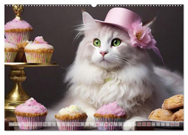 Produktbild: S&uuml;&szlig;e Naschkatzen - Pelzige Leckerm&auml;ulchen zwischen s&uuml;&szlig;en Desserts und Torten (hochwertiger Premium Wandkalender 2026 DIN A2 quer), Kunstdruck in Hochglanz