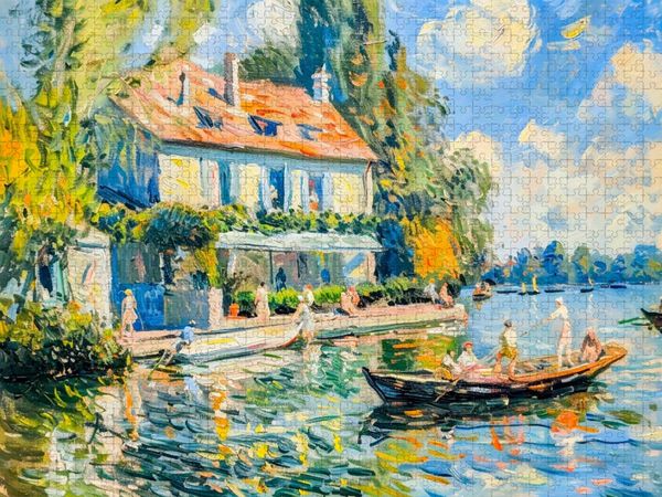 Produktbild: CALVENDO Puzzle Impressionistische Villa mit Boot auf dem See | 1000 Teile Lege-Gr&ouml;&szlig;e 64x48cm Foto-Puzzle f&uuml;r gl&uuml;ckliche Stunden