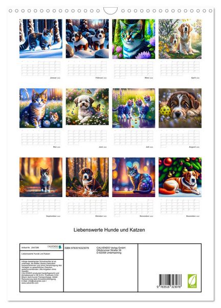Produktbild: Liebenswerte Hunde und Katzen (Wandkalender 2026 DIN A3 hoch), CALVENDO Monatskalender