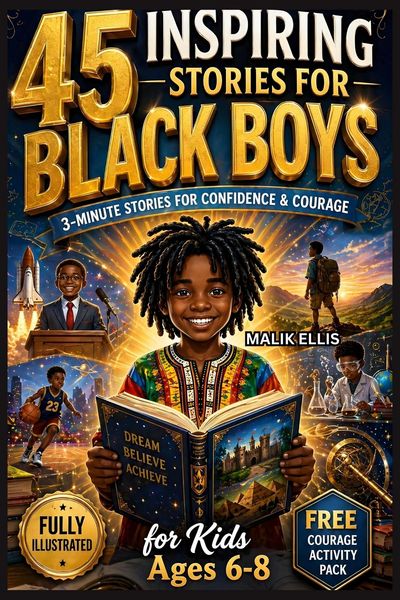 Produktbild: 45 Inspiring Stories for Black Boys: 3-Minute Bedtime Stories to Build Confidence, Courage, and Growth Mindset: Fully Illustrated with Reflection Ques