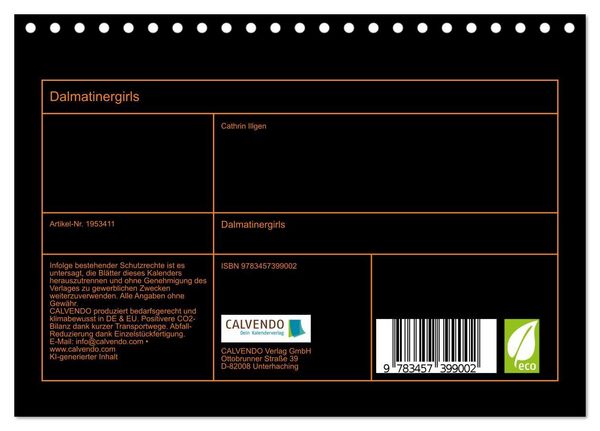 Produktbild: Dalmatinergirls (Tischkalender 2026 DIN A5 quer), CALVENDO Monatskalender