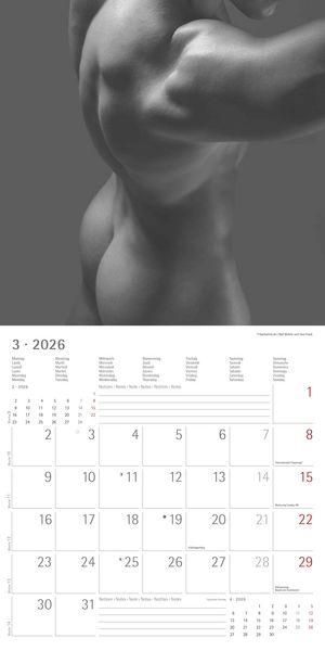 Produktbild: Masculine 2026 - Broschürenkalender 30x30 cm (30x60 geöffnet) - Kalender mit Platz für Notizen - Maskulin - Bildkalender - Wandplaner - Erotikkalender