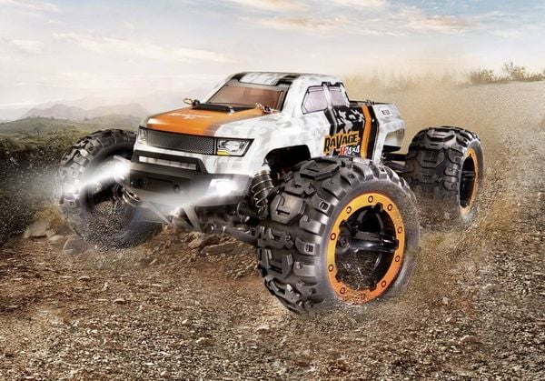 Produktbild: Reely RaVage 4x4 V2 Orange/Wei&szlig; Brushed 1:16 RC Modellauto Elektro Monstertruck Allradantrieb (4WD) RtR 2,4 GHz inkl. Akku und Ladekabel