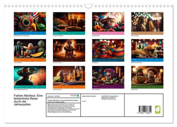 Produktbild: Farben Mexikos: Eine farbenfrohe Reise durch die Jahreszeiten (Wandkalender 2026 DIN A3 quer), CALVENDO Monatskalender