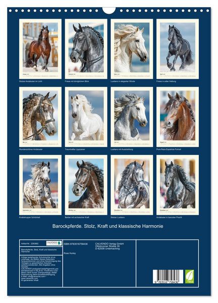Produktbild: Barockpferde. Stolz, Kraft und klassische Harmonie (Wandkalender 2027 DIN A3 hoch), CALVENDO Monatskalender