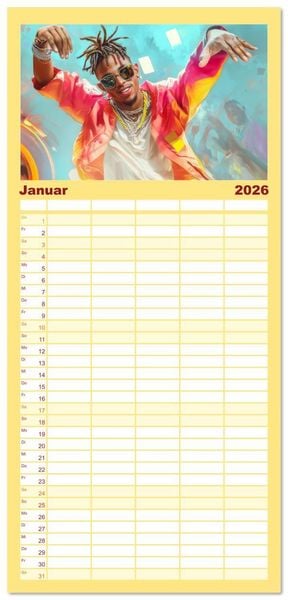 Produktbild: Familienplaner 2026 - Feiern und Musik - Beschwingt dabei mit 5 Spalten (Wandkalender, 21 x 45 cm) CALVENDO