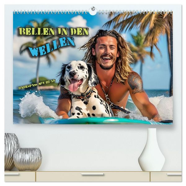 Produktbild: Bellen in den Wellen - Badespa&szlig; mit Hund (hochwertiger Premium Wandkalender 2026 DIN A2 quer), Kunstdruck in Hochglanz