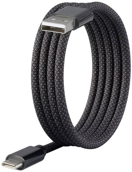 Produktbild: Renkforce USB-Kabel USB 2.0 USB-C&reg; Stecker, USB-A Stecker 1.00 m Schwarz mit magnetischer Aufwicklung, Stoff-Ummantelung RF-6437924