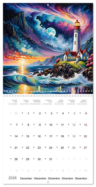 Produktbild: Phares romantiques (Calendrier mural carr&eacute; 2026 30x30 cm) Calendrier double avec une page pour vos prises de notes