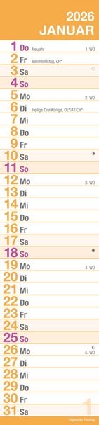 Produktbild: GROSSDRUCK Streifenplaner XL 2026 - Streifenkalender - Wandplaner - Küchen-Kalender - 15x64