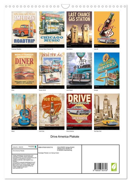 Produktbild: Drive America Plakate (Wandkalender 2026 DIN A3 hoch), CALVENDO Monatskalender