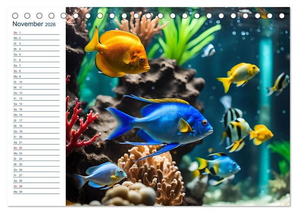 Produktbild: Aquarienzauber - Bunte KI Unterwasserwelten (Tischkalender 2026 DIN A5 quer), CALVENDO Monatskalender