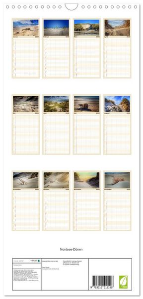 Produktbild: Familienplaner 2026 - Nordsee-D&uuml;nen mit 5 Spalten (Wandkalender, 21 x 45 cm) CALVENDO