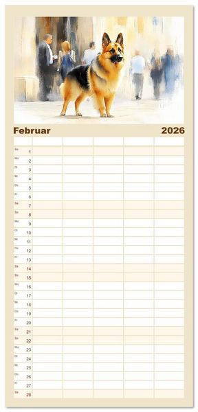 Produktbild: Familienplaner 2026 - Deutsche Sch&auml;ferhunde. Majest&auml;tische W&auml;chter im Aquarell-Stil mit 5 Spalten (Wandkalender, 21 x 45 cm) CALVENDO