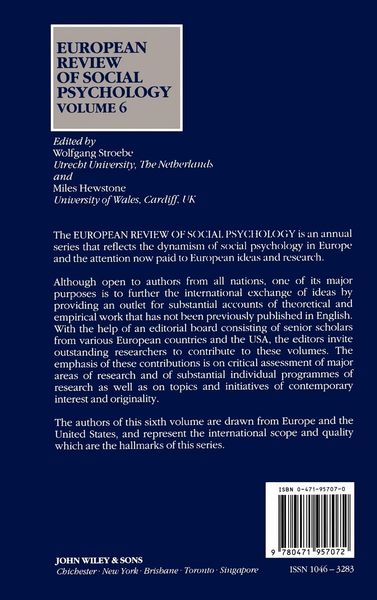 Produktbild: Stroebe: European Review of Social Psychology V 6