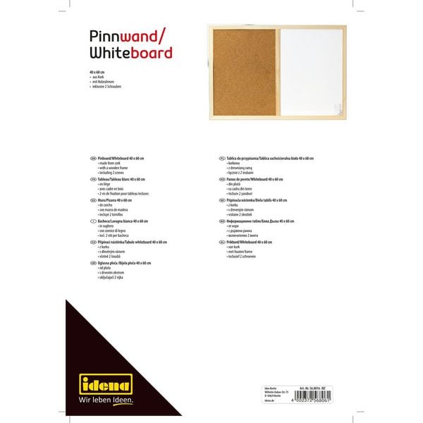 Produktbild: Idena Kombitafel Whiteboard und Pinnwand 60x40cm