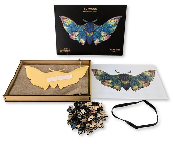 Produktbild: Aniwood J2320M - Animal Wood Puzzle, Blackbox Butterfly M, Schmetterling, Holz-Puzzle, 150 Teile