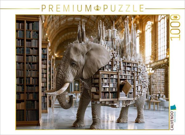 CALVENDO Puzzle Bibliothekselefant | 1000 Teile Lege-Größe 64x48cm Foto-Puzzle für glückliche Stunden