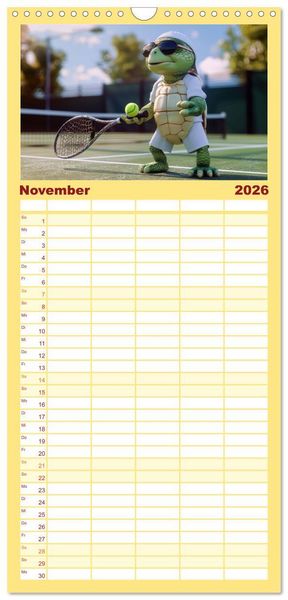 Produktbild: Familienplaner 2026 - Der tierisch lustige Tennis-Kalender mit 5 Spalten (Wandkalender, 21 x 45 cm) CALVENDO