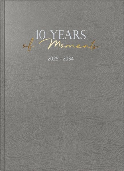 Rido/idé 7022404015 10-Jahres-Kalender (2025-2034) '10 Years of Moments'| 1 Seite = 1 Tag| A4| 416 Seiten| Kunstleder| g