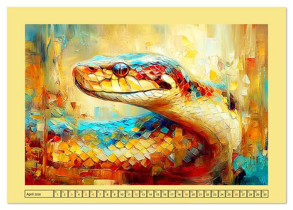 Produktbild: Imposante Reptilien. Faszinierende Tiere in moderner &Ouml;loptik (Tischkalender 2026 DIN A5 quer), CALVENDO Monatskalender
