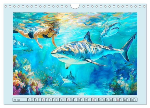 Produktbild: Im Tanz der Haie. Seelenstr&ouml;mung zwischen Mensch und Meer (Wandkalender 2026 DIN A4 quer), CALVENDO Monatskalender