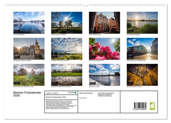Produktbild: Bremen Fotokalender 2026 (Wandkalender 2026 DIN A2 quer), CALVENDO Monatskalender