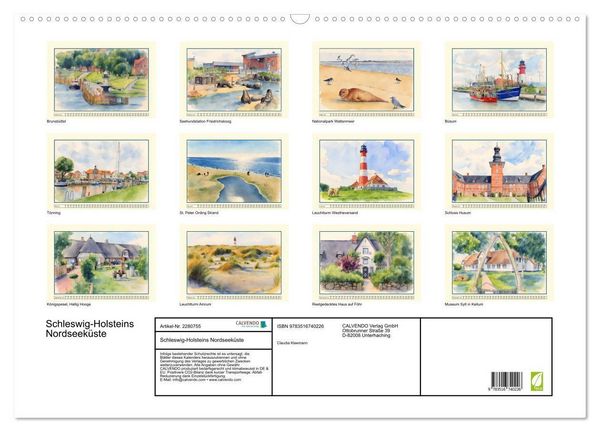 Produktbild: Schleswig-Holsteins Nordseek&uuml;ste (Wandkalender 2026 DIN A2 quer), CALVENDO Monatskalender