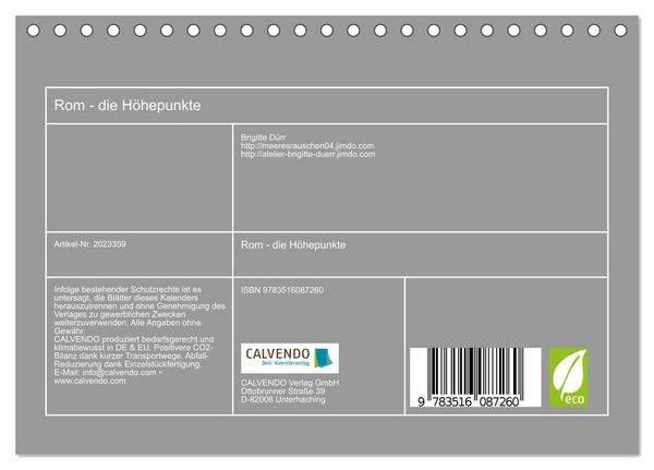 Produktbild: Rom - die H&ouml;hepunkte (Tischkalender 2026 DIN A5 quer), CALVENDO Monatskalender