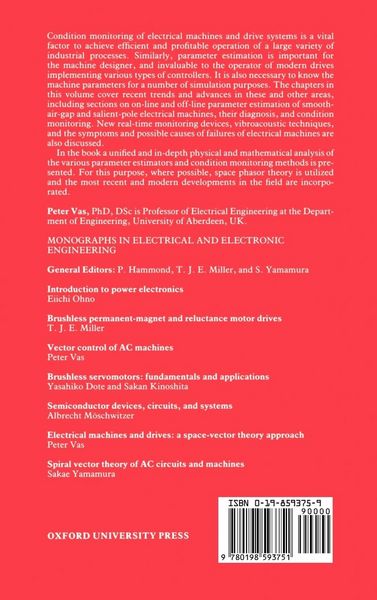 Produktbild: Parameter Estimation, Condition Monitoring, and Diagnosis of Electrical Machines