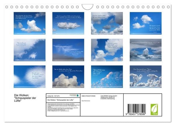 Produktbild: Die Wolken: "Schauspieler der L&uuml;fte" (Wandkalender 2026 DIN A4 quer), CALVENDO Monatskalender