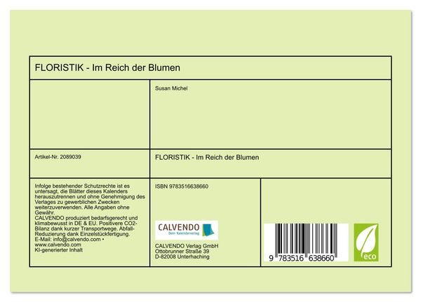 Produktbild: FLORISTIK - Im Reich der Blumen (Tischkalender 2026 DIN A5 quer), CALVENDO Monatskalender