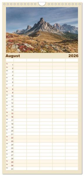 Produktbild: Familienplaner 2026 - Dolomiten mit 5 Spalten (Wandkalender, 21 x 45 cm) CALVENDO
