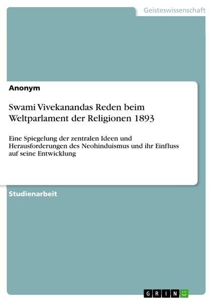 Produktbild: Swami Vivekanandas Reden beim Weltparlament der Religionen 1893