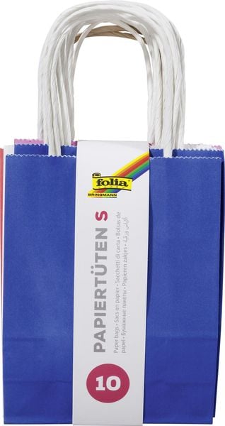 Folia Papiertüten BASIC S, aus 110g/m² Kraftpapier, 10 Stück, 12x5,5x15cm, farbig sortiert