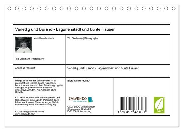 Produktbild: Venedig und Burano - Lagunenstadt und bunte H&auml;user (Tischkalender 2026 DIN A5 quer), CALVENDO Monatskalender