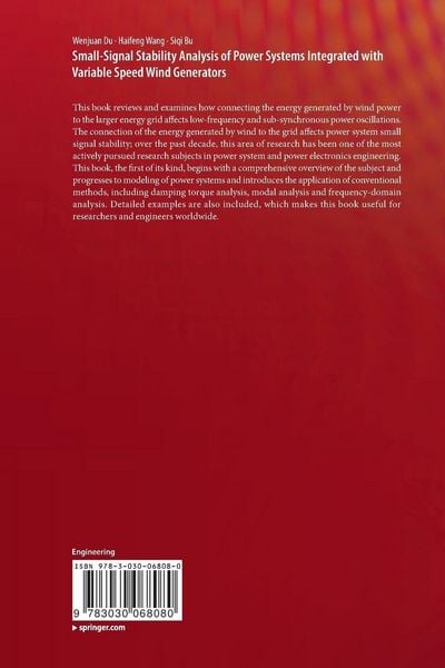 Produktbild: Small-Signal Stability Analysis of Power Systems Integrated with Variable Speed Wind Generators