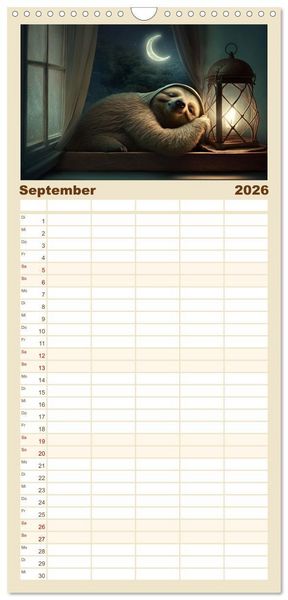 Produktbild: Familienplaner 2026 - Der Kalender f&uuml;r echte Faultiere mit 5 Spalten (Wandkalender, 21 x 45 cm) CALVENDO