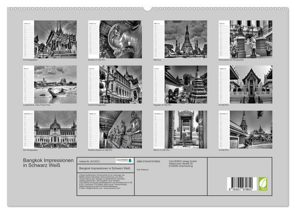 Produktbild: Bangkok Impressionen in Schwarz Wei&szlig; (hochwertiger Premium Wandkalender 2026 DIN A2 quer), Kunstdruck in Hochglanz