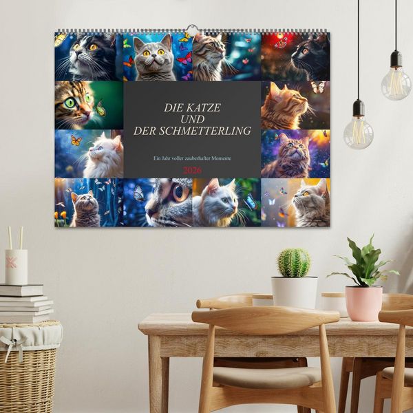 Produktbild: Die Katze und der Schmetterling (Wandkalender 2026 DIN A2 quer), CALVENDO Monatskalender