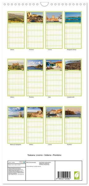 Produktbild: Familienplaner 2026 - Toskana. Livorno - Volterra - Piombino mit 5 Spalten (Wandkalender, 21 x 45 cm) CALVENDO
