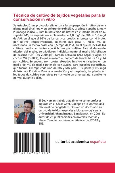 Produktbild: T&eacute;cnica de cultivo de tejidos vegetales para la conservaci&oacute;n in vitro