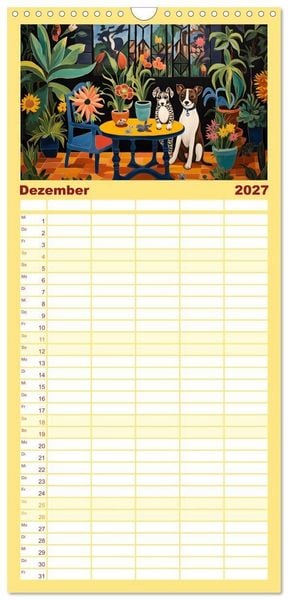 Produktbild: Familienplaner 2027 - Hunde Kunstwerke - Hunde im Stil des Fauvismus k&uuml;nstlerisch gestaltet mit 5 Spalten (Wandkalender, 21 x 45 cm) CALVENDO